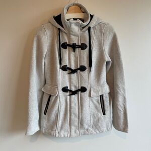 IZ Byer Women's XS Gray Herringbone Textured Hooded Toggle Coat Duffle Jacket‎